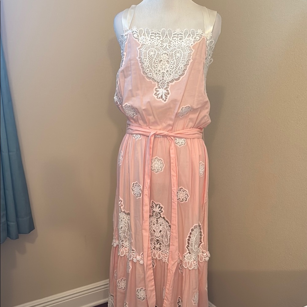 Miguelina Pink Lace Maxi Dress
